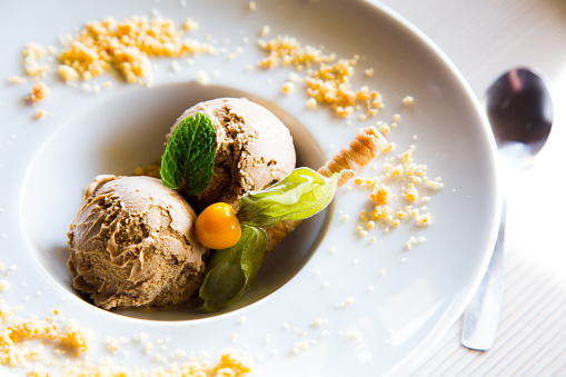 Sicilian artisanal turron flavored ice cream in Italy.