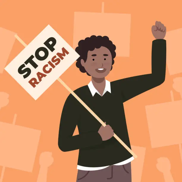 Vector illustration of Boy protesting against racism