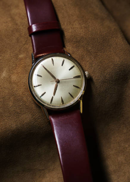 istock Swiss made vintage automatic watch on brown leather background 1466928228