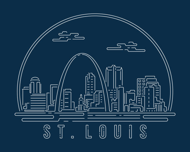 St.Louis - Cityscape with white abstract line corner curve modern style on dark blue background, building skyline city vector illustration design St.Louis - Cityscape with white abstract line corner curve modern style on dark blue background, building skyline city vector illustration design st louis skyline stock illustrations