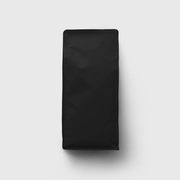 istock Black gusset pouch template for coffee, tea, premium bag presentation, isolated on background, closeup. 1466930191