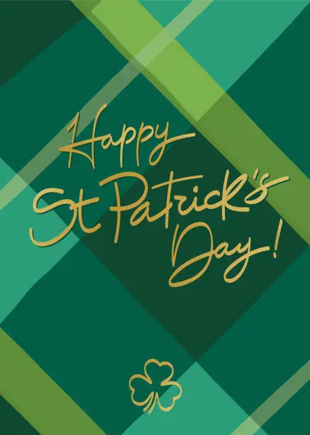 Vector illustration of Happy St. Patrick's Day Card with plaid background.