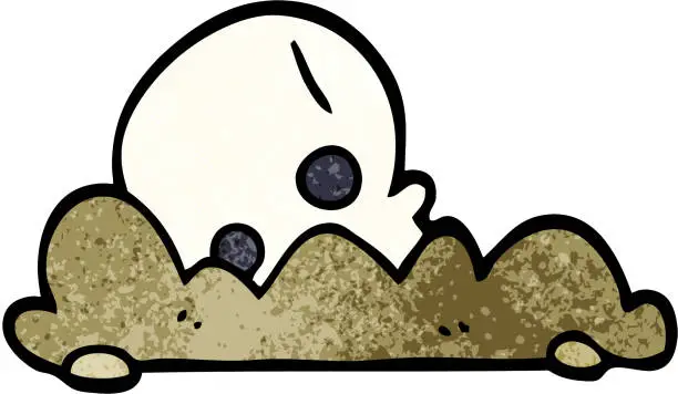 Vector illustration of cartoon doodle skull in dirt