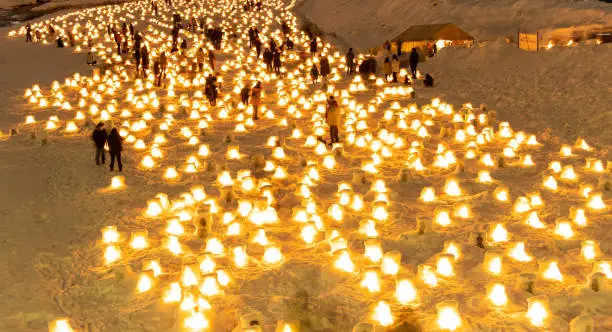 Each winter Yokote, Akita holds their winter snow festival where they construct over 3000 snow "kamakura" lanterns. The event attracts thousands of visitors locally and from around Japan to enjoy the impressive majestic views.