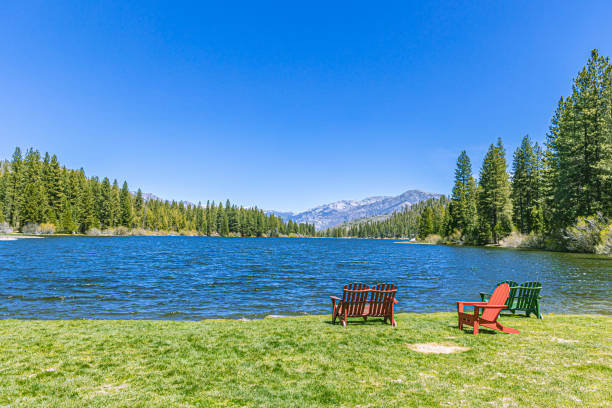 istock Colorful chairs facing the serene Hume Lake 1466933918