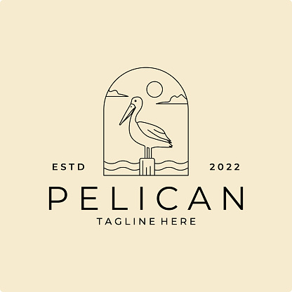 pelican bird badge logo line art vector illustration design