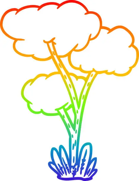 Vector illustration of rainbow gradient line drawing of a Cartoon tree