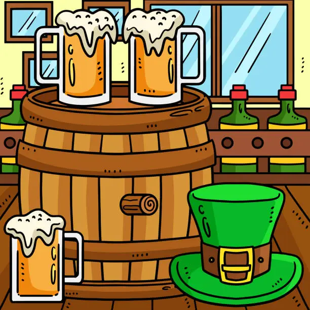 Vector illustration of Saint Patricks Day Beer Barrel Colored Cartoon