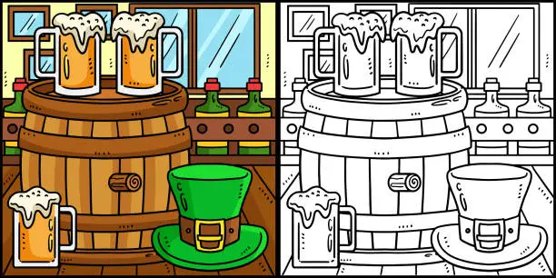 Vector illustration of St. Patricks Day Beer Barrel Coloring Illustration