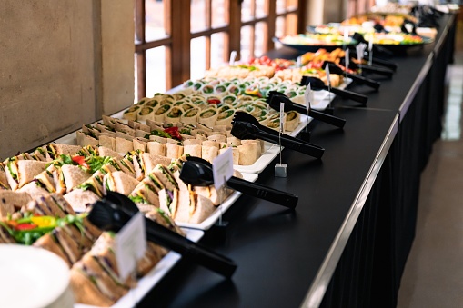 A close-up shot of a tasty professional catering assortment placed on trays