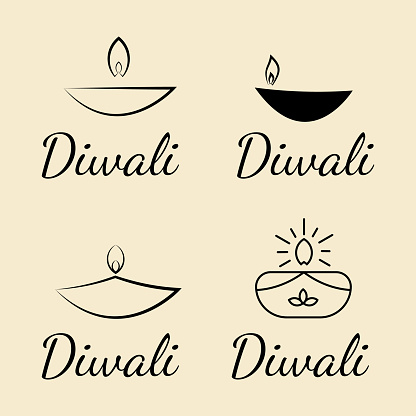 set of diwali festival logo design vector minimalist template illustration