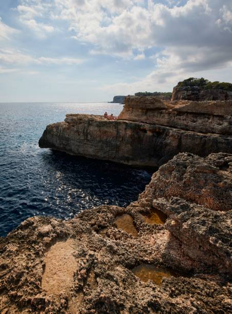 istock Aerial view of sea surrounded by cliffs 1466944476