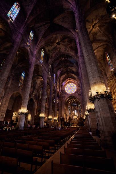 istock Historic architecture inside Cathedral Basilica of Palma de Mallorca Spain, vertical shot 1466944785