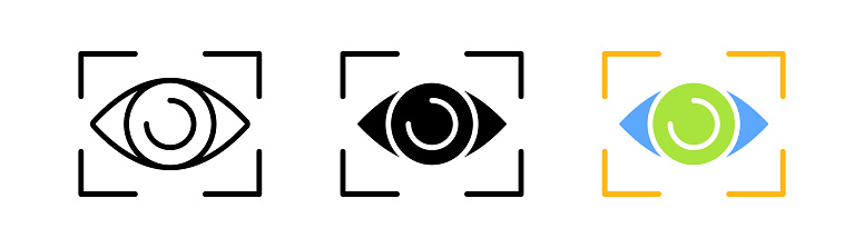 Scan eye line icon. Iris, privacy, safety, id confirmation, verification, recognize, face, identity, personal data. Biometry concept. Vector icon in line, black and colorful style on white background