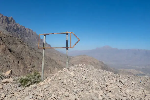 Photo of Beautiful shot of metal signpost without any signboard on sandy and stony mountain
