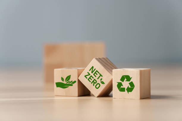 istock net zero concept and carbon neutral Zero net greenhouse gas emissions target Long-term, climate-neutral strategy Set of wooden blocks with green icons about recycle environment 1466947840