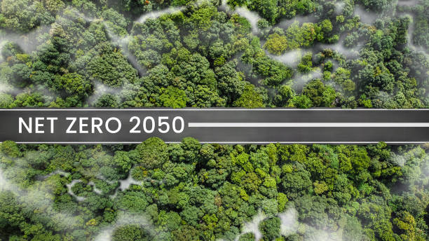 istock Net Zero 2050 concept and carbon neutrality Zero net greenhouse gas emissions target Long-term, climate-neutral strategy Asphalt drag road with Net Zero 2050 words 1466947959