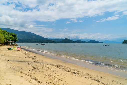 A beautiful view of the empty Jabaquara Beach in the town of Paraty, Brazil