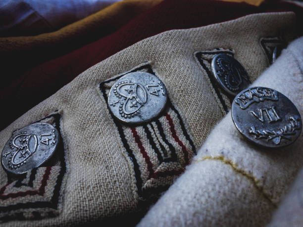 istock Closeup of fabrics with silver buttons 1466948879