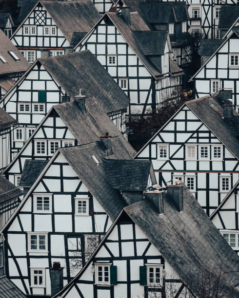 istock Vertical shot of houses with the same style and structure 1466949582