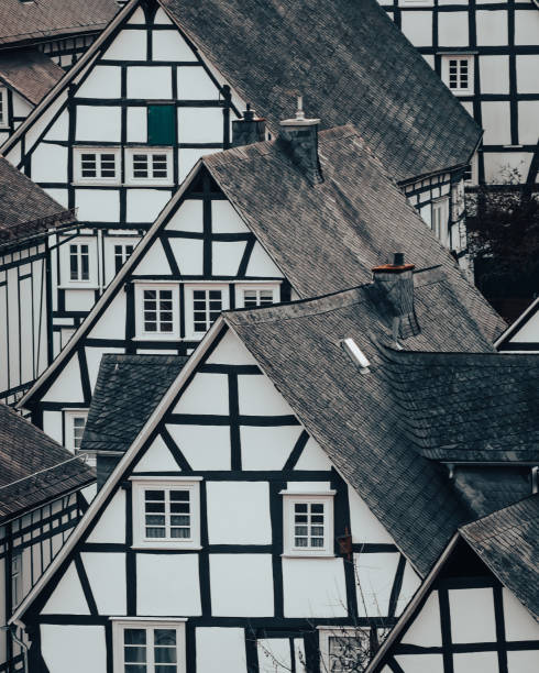 istock Vertical shot of houses with the same style and structure 1466949590