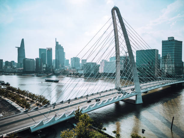 Aerial view of Ho Chi Minh City skyline and bridge stock photo