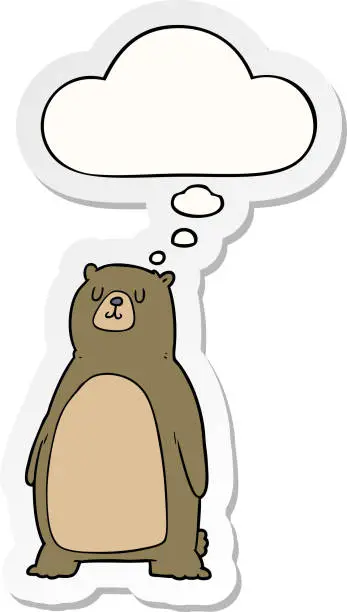 Vector illustration of cartoon bear with thought bubble as a printed sticker