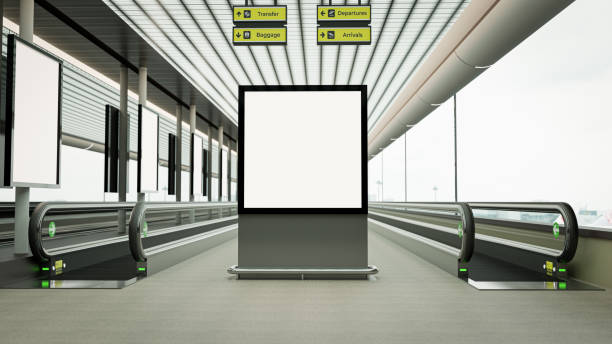 istock 3D Render. Blank billboard in corridor the airport. Useful for your advertising. 1466957894