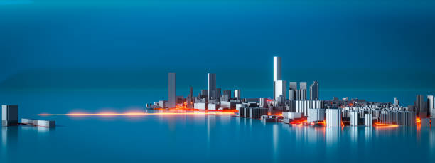 istock 3D Rendering. Low poly city views. urban technology concepts. 1466957902
