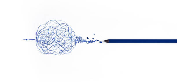 istock Mental Health Disorder Concept. Weak, Stressed Down Person. Negative Feeling. Depressed Emotional  Mind. Messy Draw Line on Paper with Broken Pencil. Top View 1466958652