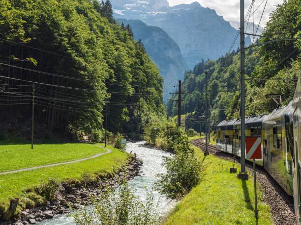 istock Shot of a train on its way in Switzerland 1466962068