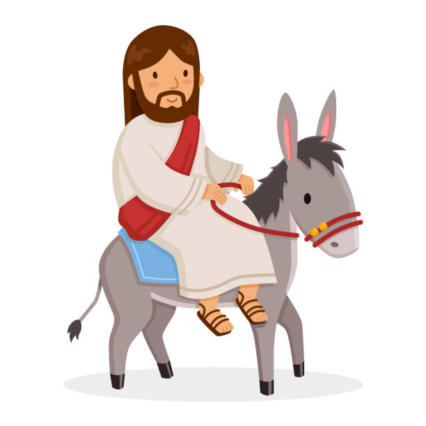 Jesus riding a Donkey vector art illustration