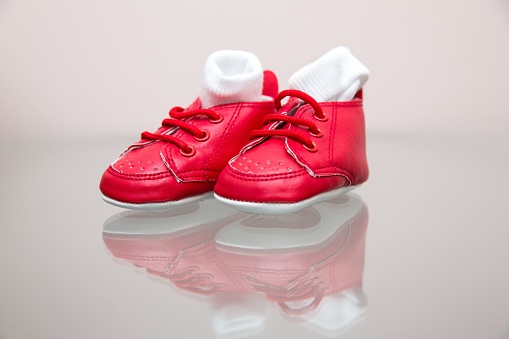 A closeup shot of red shoes.