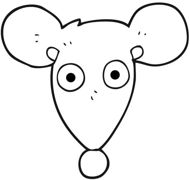 Vector illustration of freehand drawn black and white cartoon mouse