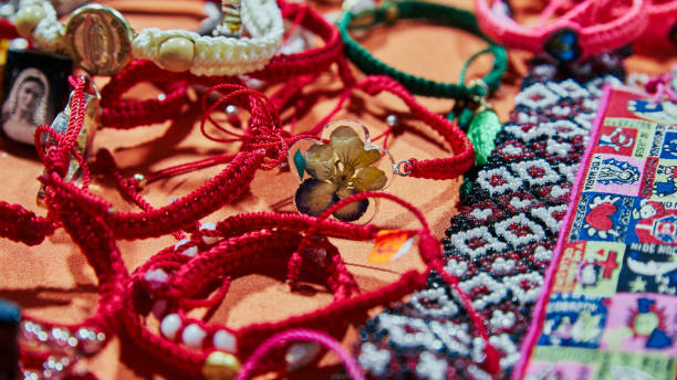 istock Handmade bracelets made of leather and thread 1466964803