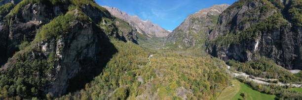 istock Panoramic shot of forested mountains against a blue sky on a sunny day 1466965714