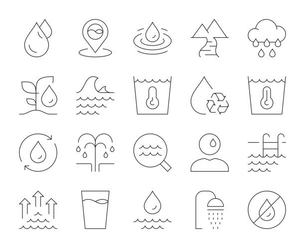 wasser - symbole für dünne linien - water waterfall sky seascape stock-grafiken, -clipart, -cartoons und -symbole