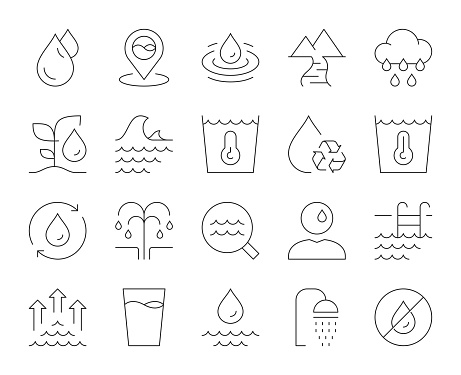 Water Thin Line Icons Vector EPS File.