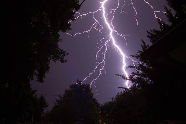 istock Beautiful view of a lightning strike in the dark sky 1466966423