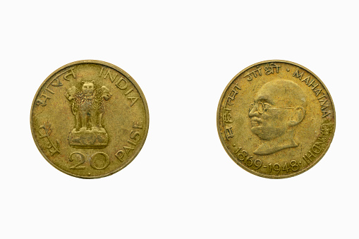 20 paise with  Mahatma Gandhi, front and back