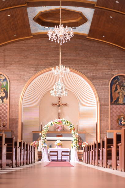 istock Beautiful wedding setup in the church 1466971500