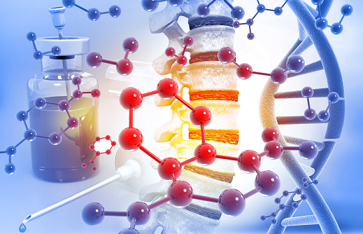 DNA molecules medicine with spinal cord. 3d illustration