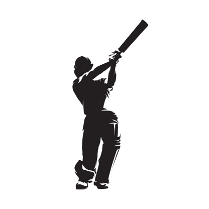 Cricket player, isolated vector silhouette, cricketer, striking batter