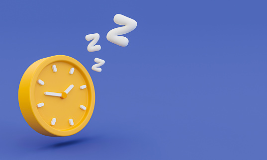 3d minimal bedtime concept. self-care and relaxation concept. clock with a seep icon and copy space. 3d illustration.