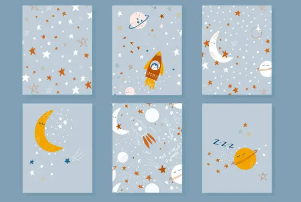 Vector illustration of Baby cosmic theme cards