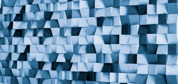 istock Wood block wall cubic texture background in blue filter . Modern contempolary woodwork wallpaper artwork design . 1466981341