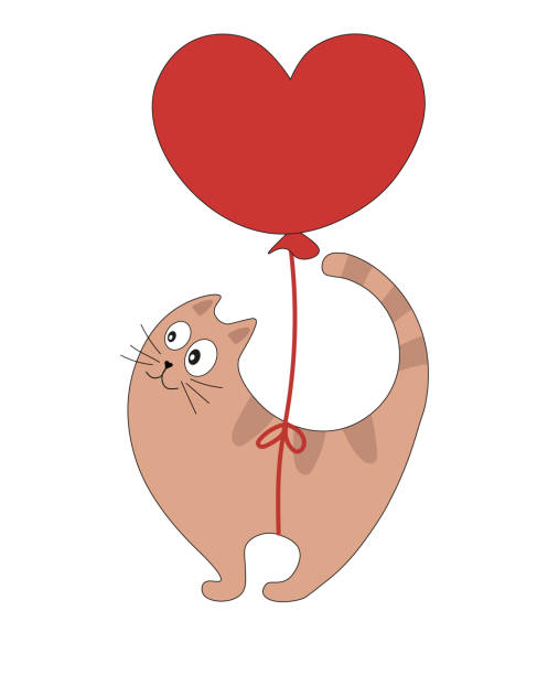 istock Cute cat flying on red balloon in form heart. Vector illustration cat Valentine Day for greeting card or poster. 1466981815