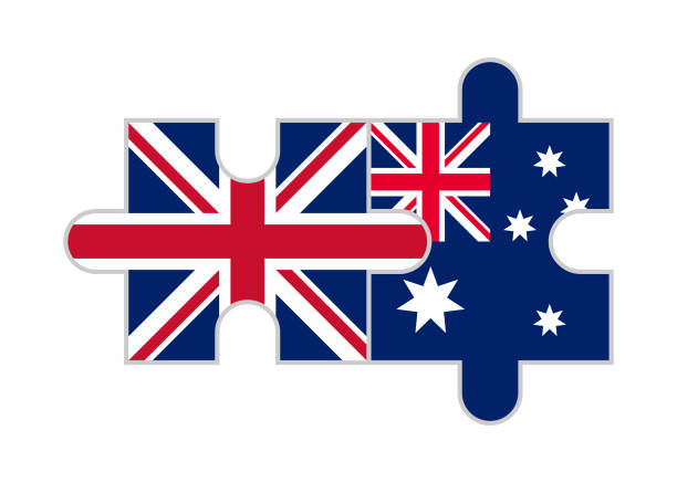 illustrations, cliparts, dessins animés et icônes de pièces de puzzle de drapeaux du royaume-uni et de l’australie. illustration vectorielle isolée sur fond blanc - puzzle europe jigsaw piece flag