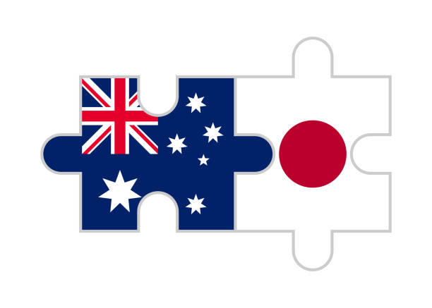 кусочки пазла флагов австралии и японии. векторная иллюстрация, изолированная на белом фоне - japan flag japanese flag white stock illustrations