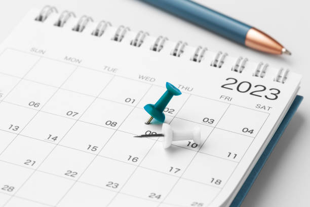 istock Scheduling and planning concept, Pinned date on calendar 2023 1466986530